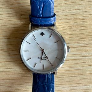 Kate spade watch: blue snake skin strap and white marble face; silver